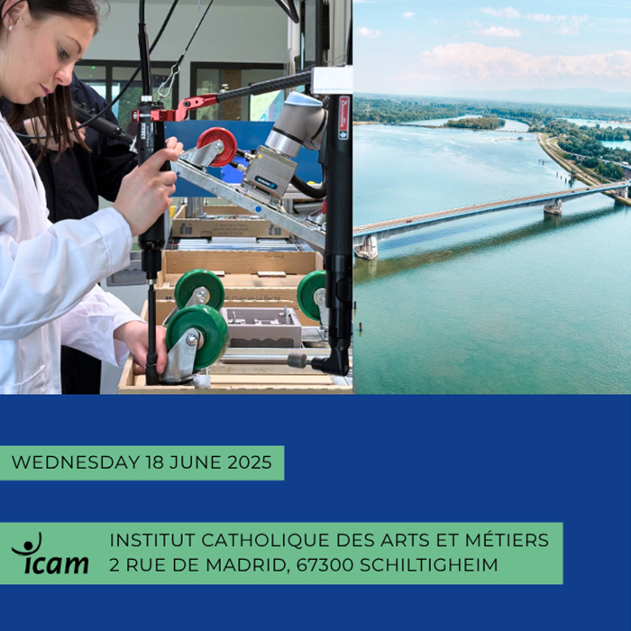 Werbebanner KTUR Lab Visit im Juni, Oberrhein und Frau im Labor