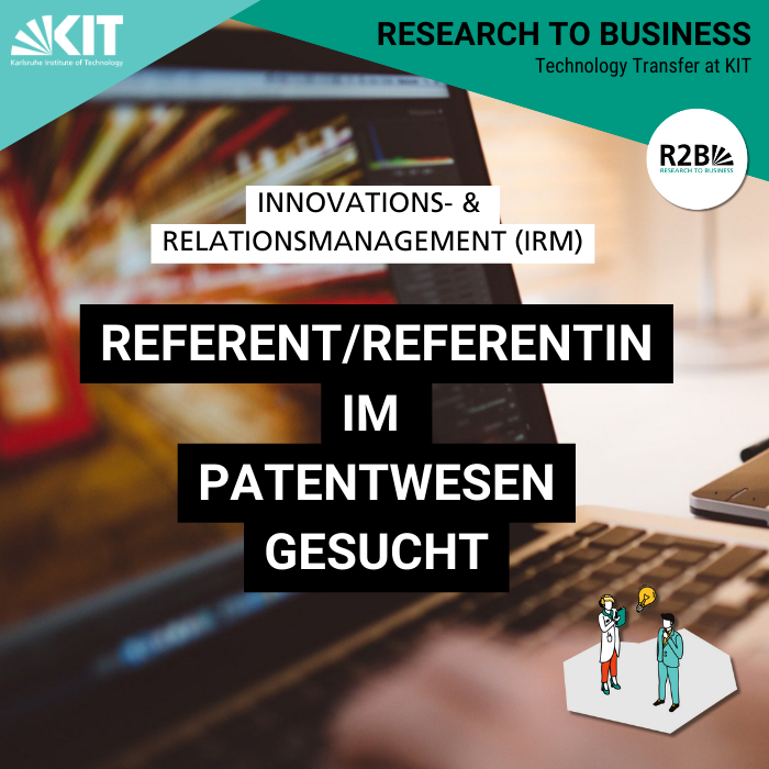 A design reading "Referent/Referentin im Patentwesen gesucht"